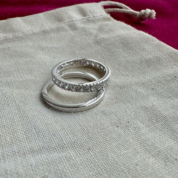 Set of two 925 Sterling Silver Stacking Rings with Cubic Zirconia Eternity Band - Picture 3 of 7